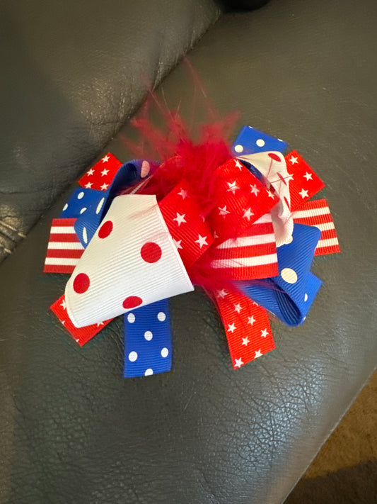 Red Royal Blue & White Stars Clip Bow