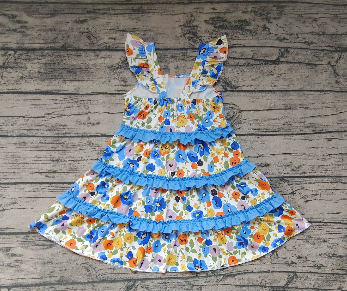 Baby Girls Blue Flowers Ruffle Knee Length Dresses