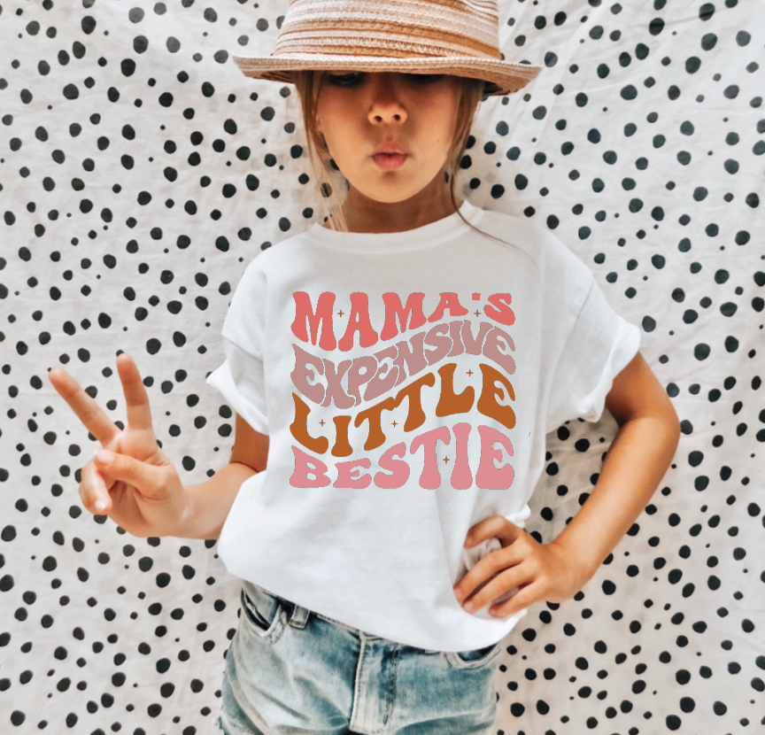 Mama's Expensive Little Bestie Retro Cute Kids T Shirt