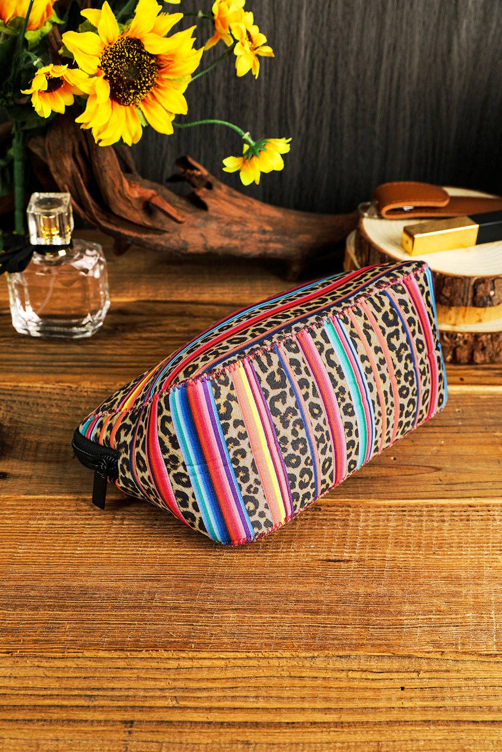 Multicolor Serape Leopard Make up Storage Bag