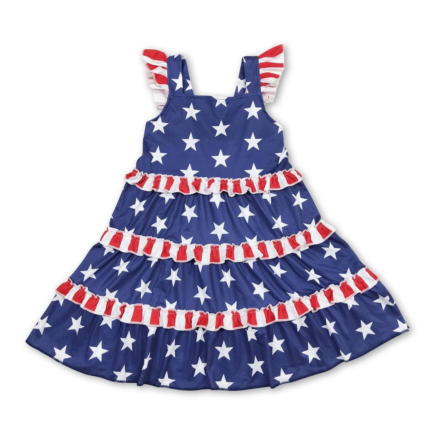 Flutter sleeves stars girls 4th of july dresses