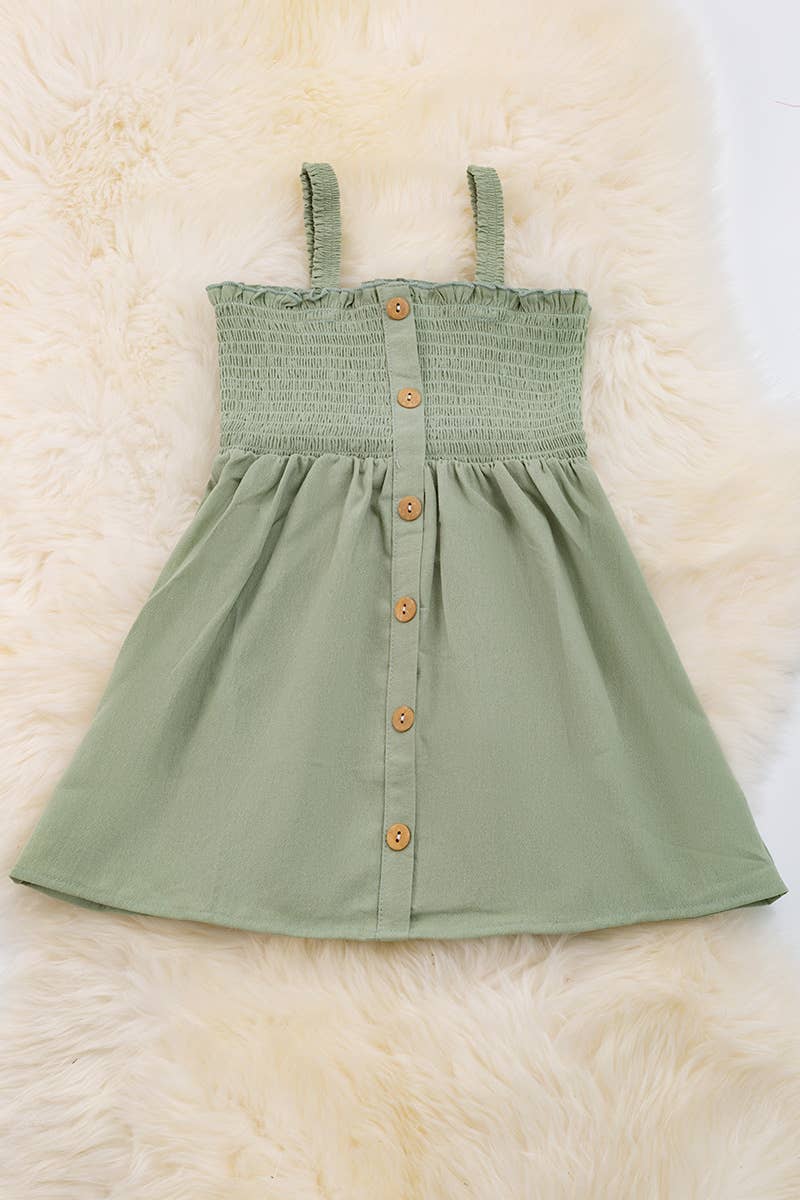 DUSTY GREEN 100%COTTON SMOCKED DRESS