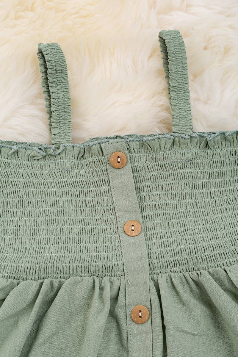 DUSTY GREEN 100%COTTON SMOCKED DRESS