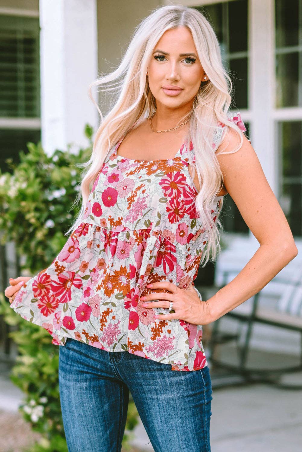 Multicolor Flutter Floral Print Flowy Tank Top