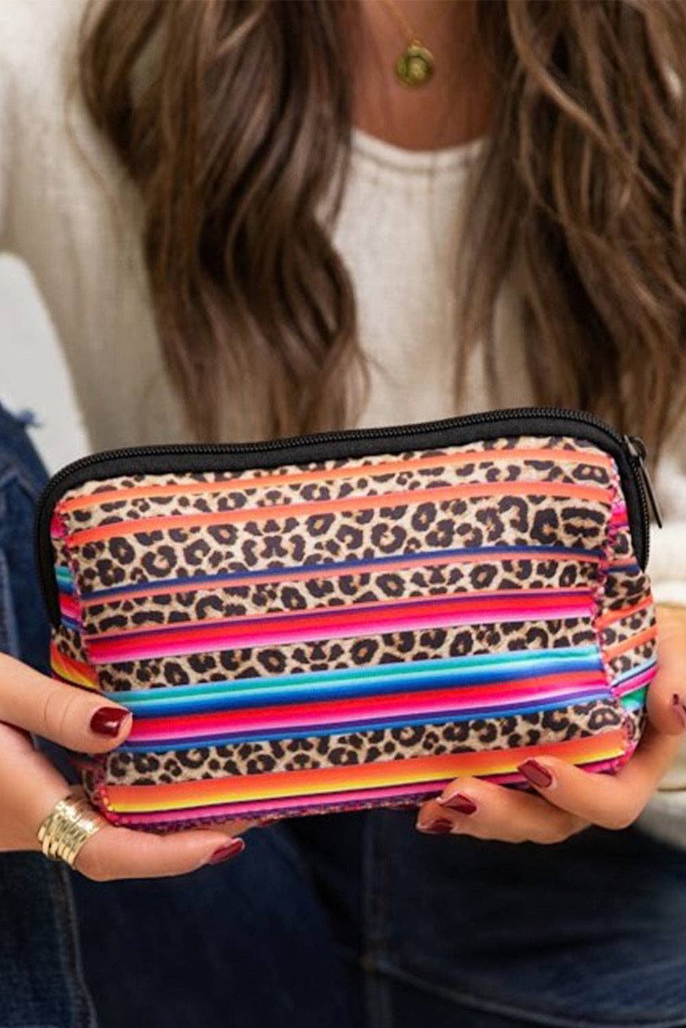 Multicolor Serape Leopard Make up Storage Bag