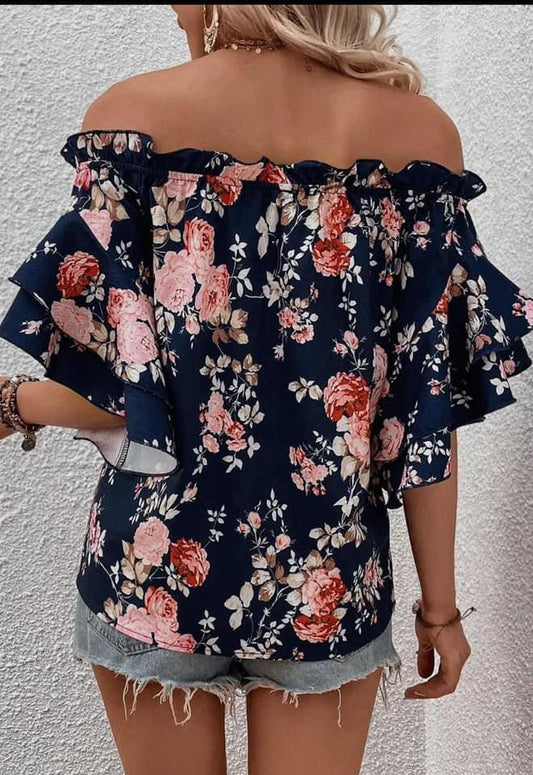 Off Shoulder Floral Blouse